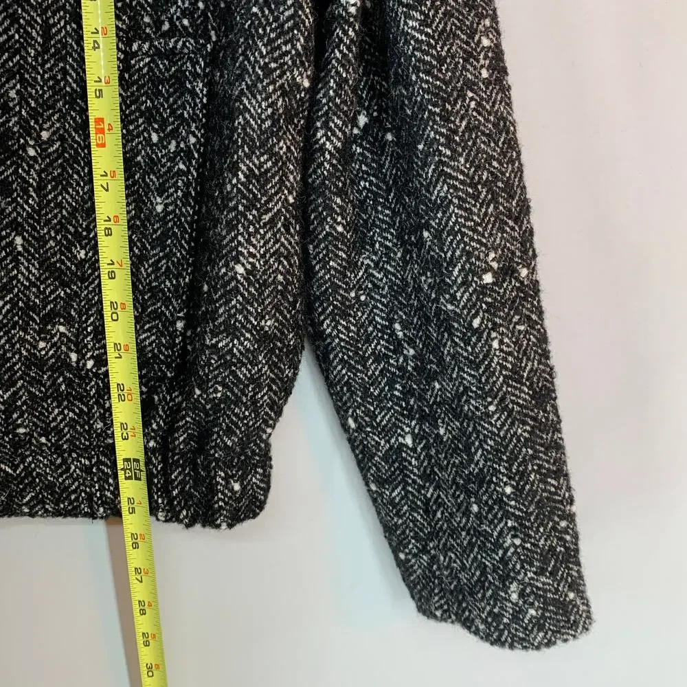 ZARA Bomber Jacket Women Medium Black Gray Zip Tweed Lined Classic - Picture 6 of 13